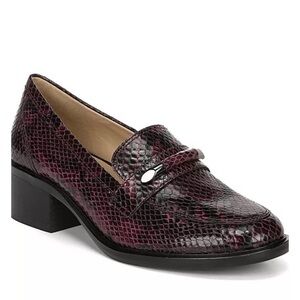 NATURALIZER Womens Burgundy Snake Perla Slip On Leather Heeled Loafers size 9.5